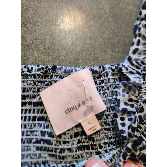 Cinq A Sept Anabelis Smocked Ruffle Top Blue Sz Large - Picture 4 of 5